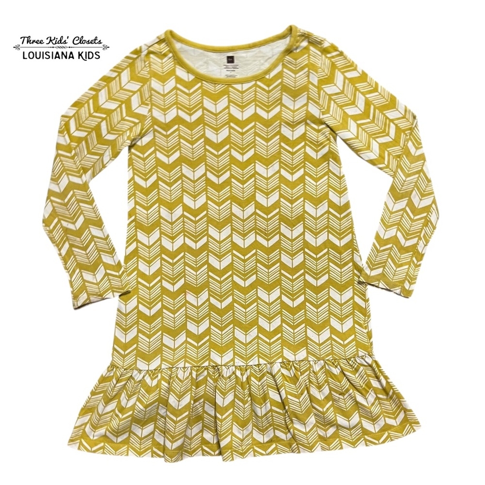 Tea Collection 7Y Chartreuse Print Ruffle Hem Dress